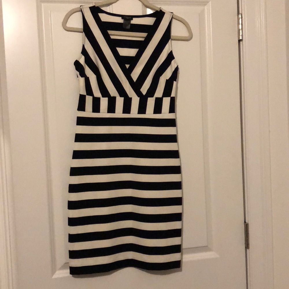 V-neck Navy and White Stripe Dress